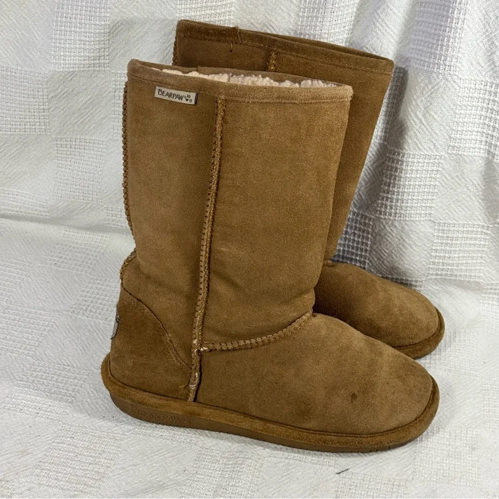 Bearpaw Womens Emma‎ Winter Snow Boots Brown Sheepskin Lined Mid Calf Pull On 9